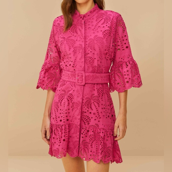 NWT Farm Rio Pink Palm Tree Mini Dress M - Picture 1 of 8